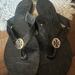 Tory Black Logo Flip Flops